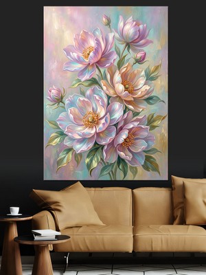 Tablomega Pastel Lotus Çiçekleri Buketi Dekoratif Kanvas - Mdf Ahşap Tablo