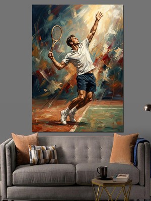 Tablomega Tenis Kortunda Servis Atan Sporcu Dekoratif Kanvas - Mdf Ahşap Tablo