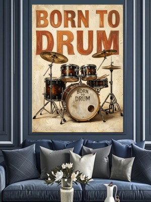 Tablomega Born To Drum Bateri Seti Dekoratif Kanvas - Mdf Ahşap Tablo