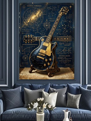 Tablomega Galaksi Desenli Elektro Gitar Dekoratif Kanvas - Mdf Ahşap Tablo