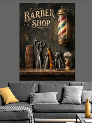 Tablomega Barber Shop Makas ve Tarak Dekoratif Kanvas - Mdf Ahşap Tablo