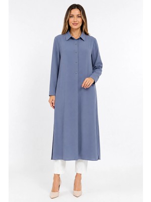 Perfect Modal Kumaş Gömlek Yaka Düğmeli Uzun Giy-Çık Mavi