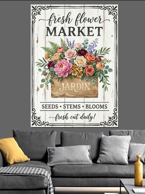 Tablomega Fresh Flower Market Tabela Dekoratif Kanvas - Mdf Ahşap Tablo