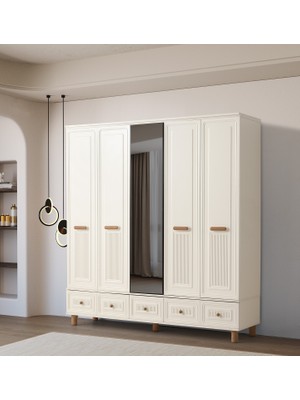 Erezoğulları Mobilya Lagos 5 Kapaklı %100 Mdf Elbise Dolabı Gardrop 192X54X212