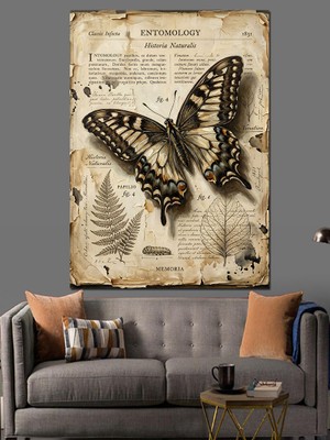 Tablomega Entomology Kelebek Vintage Poster Dekoratif Kanvas - Mdf Ahşap Tablo