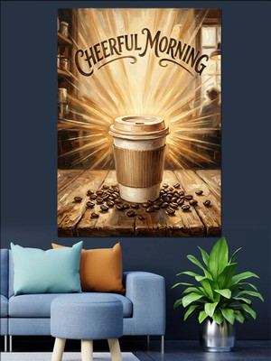 Tablomega Cheerful Morning Kahve Kupası Dekoratif Kanvas - Mdf Ahşap Tablo