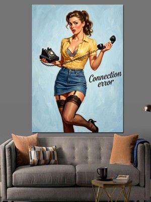 Tablomega Connection Error Telefonlu Pin-Up Dekoratif Kanvas - Mdf Ahşap Tablo