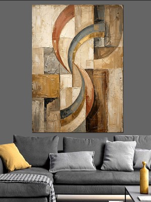 Tablomega Geometrik Altın Bej Soyut Dekoratif Kanvas - Mdf Ahşap Tablo