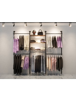 RAFGROSS Askılık Sistemi – Mağaza ve Butik Raf Sistemi – Giyinme Odası Raf Sistemi 195 × 250 cm