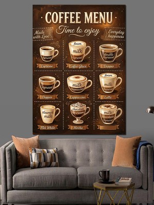 Tablomega Coffee Menu Kahve Çeşitleri Dekoratif Kanvas - Mdf Ahşap Tablo