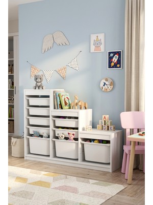 Sarmobi Nest 9 Sepetli Düzenleme Dolabı – 3 Büyük 6 Küçük Sepetli Y:93 G:132 D:30 / Beyaz