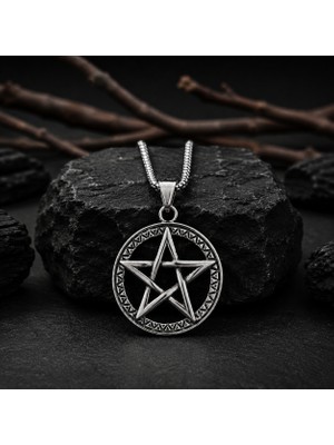 Voyage Accessory Paslanmaz Çelik Gotik Tarz Wicca Pagan Sembol Pentagram Kolye