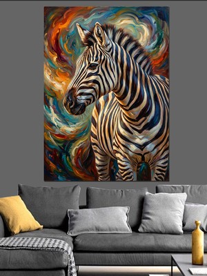 Tablomega Renkli Girdapta Zebra Portresi Dekoratif Kanvas - Mdf Ahşap Tablo