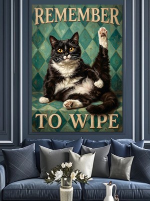 Tablomega Remember To Wipe Kedi Dekoratif Kanvas - Mdf Ahşap Tablo