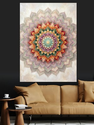 Tablomega Renkli Çakra Mandala Deseni Dekoratif Kanvas - Mdf Ahşap Tablo