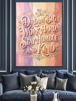 Tablomega Dream Big Work Hard Yazı Dekoratif Kanvas - Mdf Ahşap Tablo