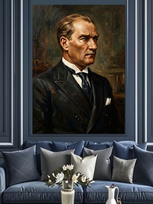Tablomega Ciddi Bakışlı Atatürk Portresi Dekoratif Kanvas - Mdf Ahşap Tablo