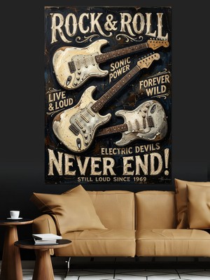 Tablomega Rock And Roll Elektro Gitarlar Dekoratif Kanvas - Mdf Ahşap Tablo