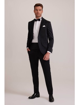 Ysf Erkek Siyah Slim Fit Kırlangıç Yaka Damatlık