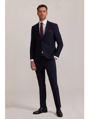 Ysf Erkek Koyu Lacivert Slim Fit %100 Yün Takım Elbise