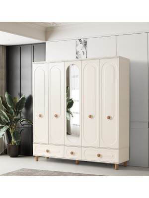 Erezoğulları Mobilya Perla 5 Kapaklı %100 Mdf Elbise Dolabı Gardrop 192X54X212