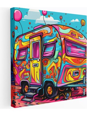 Popcas Cesur Macera Karavanı Karavan Motifli Pop Sanat Esintisi ile Çağdaş Kanvas Tablo