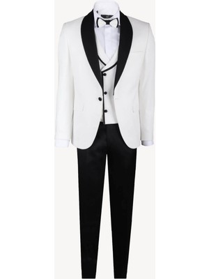 Ysf Erkek Krem Slim Fit Yelekli Çıkma Şal Yaka Damatlık