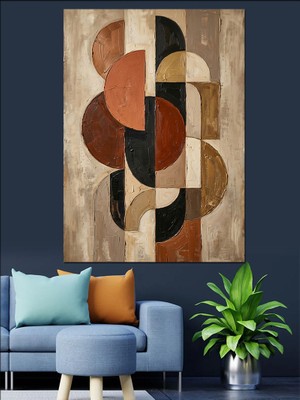 Artmeg Soyut Geometrik Kahve Desen Dekoratif Kanvas - Mdf Ahşap Tablo