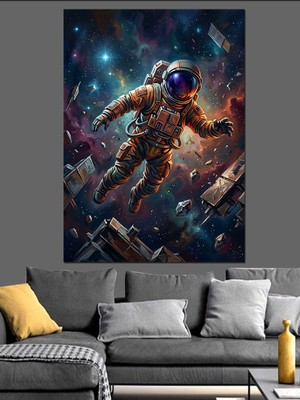 Artmeg Uzayda Süzülen Astronot Adam Dekoratif Kanvas - Mdf Ahşap Tablo