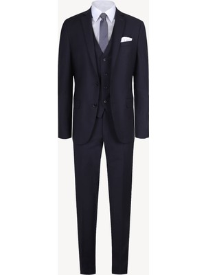 Ysf Erkek Lacivert Slim Fit Yelekli Takım Elbise