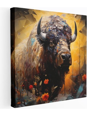 Popcas Dayanıklılık Motifi Parçalanmış Camlı Buffalo Desenli Gerçeküstü Karı Medya Sanatı Dekoratif Kanvas Tablo