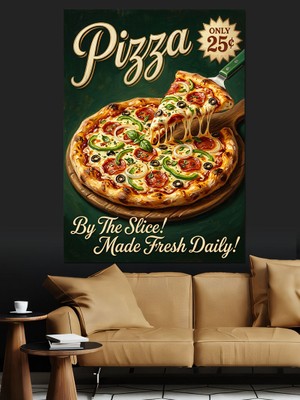 Karizma Tablo Pizza Dilim Vintage Tabela Dekoratif Kanvas - Mdf Ahşap Tablo