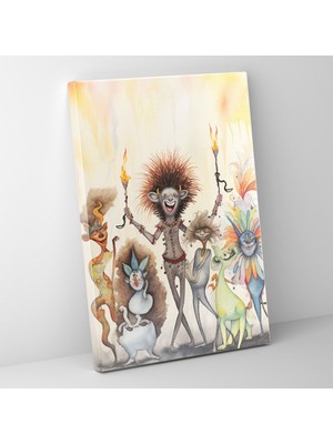 Popcas Hayvanları Motifi Afro Vahşi Yaşam Dans Eden Afrika Kanvas Tablo