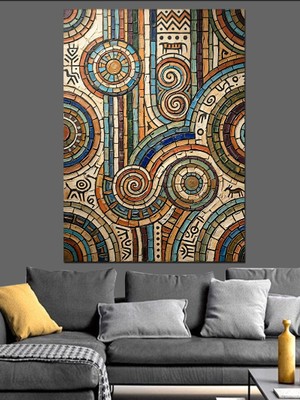Artmeg Mozaik Çini Geometrik Desen Dekoratif Kanvas - Mdf Ahşap Tablo