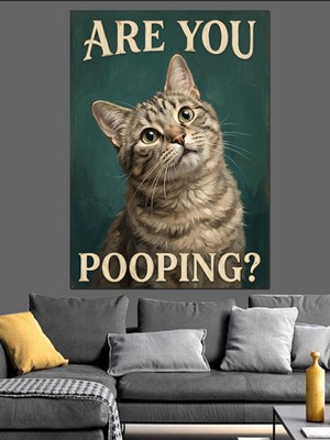 Karizma Tablo Are You Pooping Kedi Dekoratif Kanvas - Mdf Ahşap Tablo