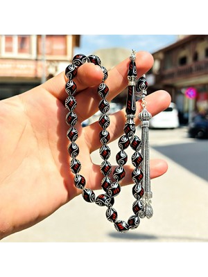 Tesbih Pasajı Kırmızı Alman Mine Işçilikli Erzurum Oltu Taşı Tesbih