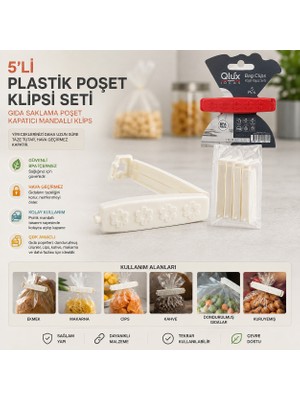 Mersi Shop 5'li Plastik Poşet Klipsi Seti Gıda Saklama Poşet Kapatıcı Mandallı Hava Geçirmez Klips