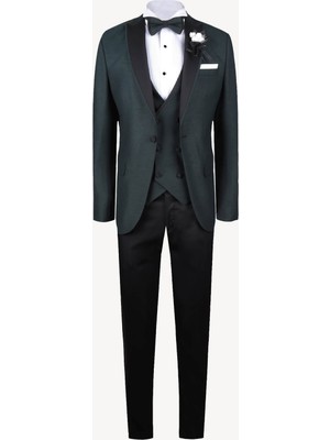 Ysf Erkek Yeşil Yelekli Şal Yaka Slim Fit Damatlık