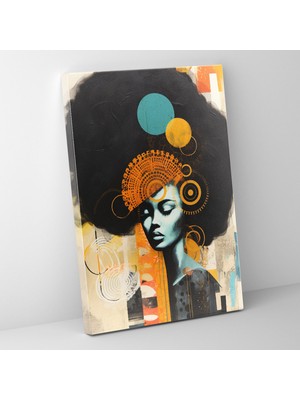 Popcas Abstrakt Karı Medya Kolaj Temalı Afro Çağdaş Tasarım Duvar Tablosu