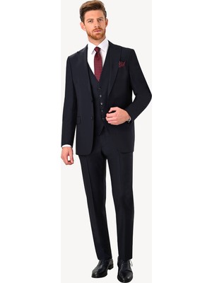 Ysf Erkek Lacivert Slim Fit Sivri Yaka Takım Elbise