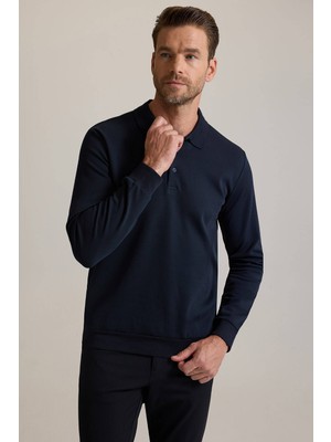 Ysf Erkek Lacivert Polo Yaka Pamuklu Sweatshirt