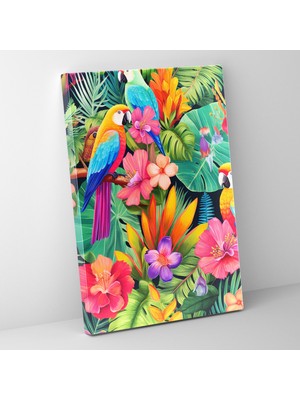 Popcas Afro Karayip Cenneti Renk Tonlu Kuşlar ile Afro Sanatı Decorativa Dekoratif Kanvas Tablo