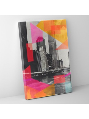 Popcas Geometrik Şehir Manzaralı Geleneksel ve Popart Tarzında Modern Sanat Duvar Tablosu