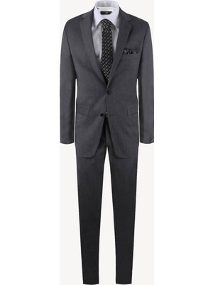 Ysf Erkek Antrasit Desenli Slim Fit Takım Elbise