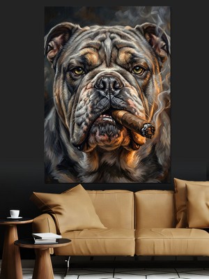 Karizma Tablo Puro Içen Bulldog Köpeği Dekoratif Kanvas - Mdf Ahşap Tablo