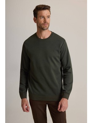 Ysf Erkek Yeşil Bisiklet Yaka Pamuklu Sweatshirt