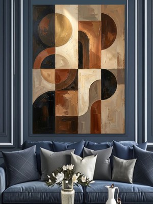 Artmeg Geometrik Kahverengi Soyut Desen Dekoratif Kanvas - Mdf Ahşap Tablo