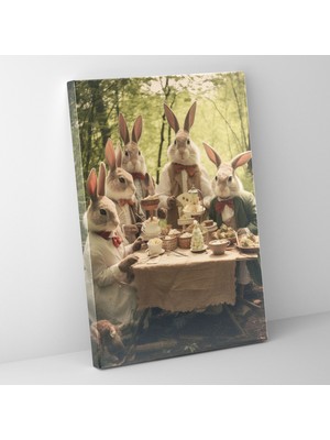 Popcas Dikkat Çeken Tavşanlar Retro Kıyafetler ile Kıyafetli Hayvanlar Modern Duvar Tablosu