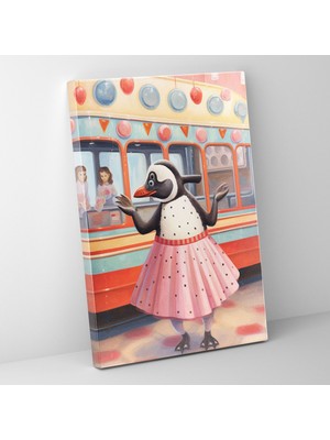 Popcas Penguen Figürü 1950'LER Esintili Diner Desenli Hayvanlar Retro Noktalı Duvar Tablosu