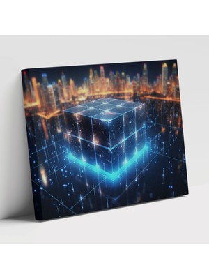 Popcas Parlayan Blockchain Modern Sanat Motifli Bağlantılı Noktalar Deseni Dekoratif Kanvas Tablo